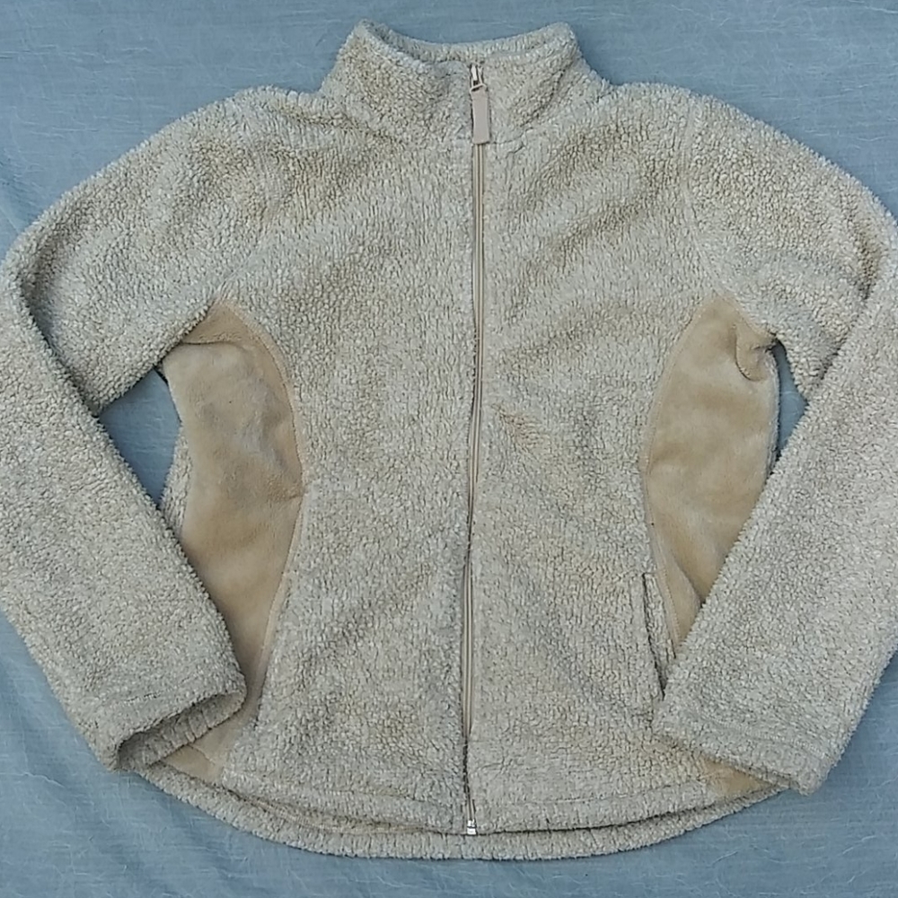 Northcrest Large Cream and Tan Fuzzy Teddy Jacket